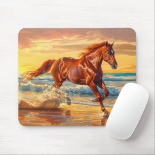 Tapis De Souris Horse Beach Ocean Sunset Peinture