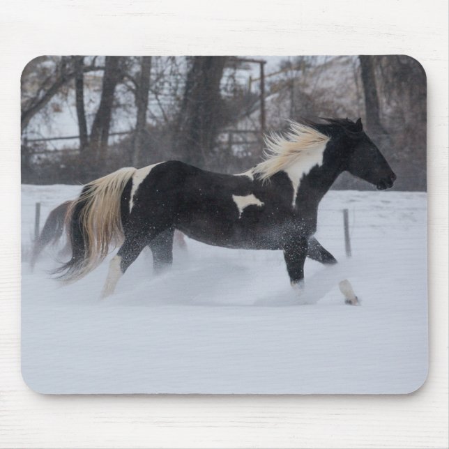 Tapis De Souris Horse Running Through the Snow (Devant)