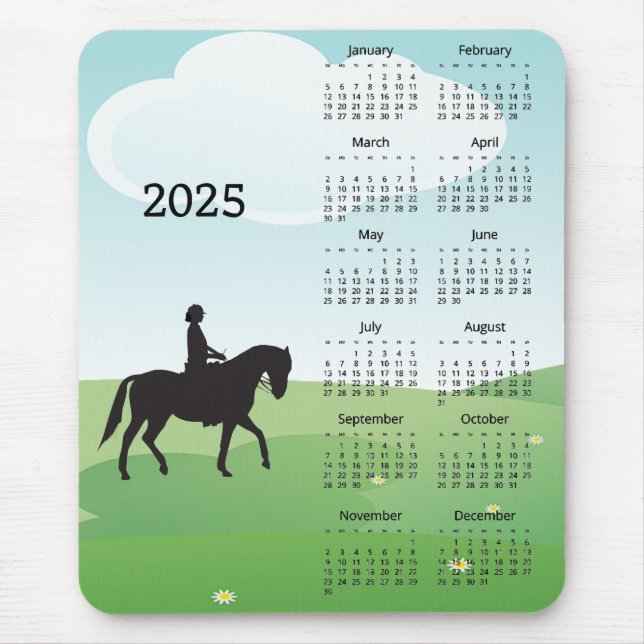 Tapis De Souris Horseback équitation Design 2025 Calendrier Souris (Devant)