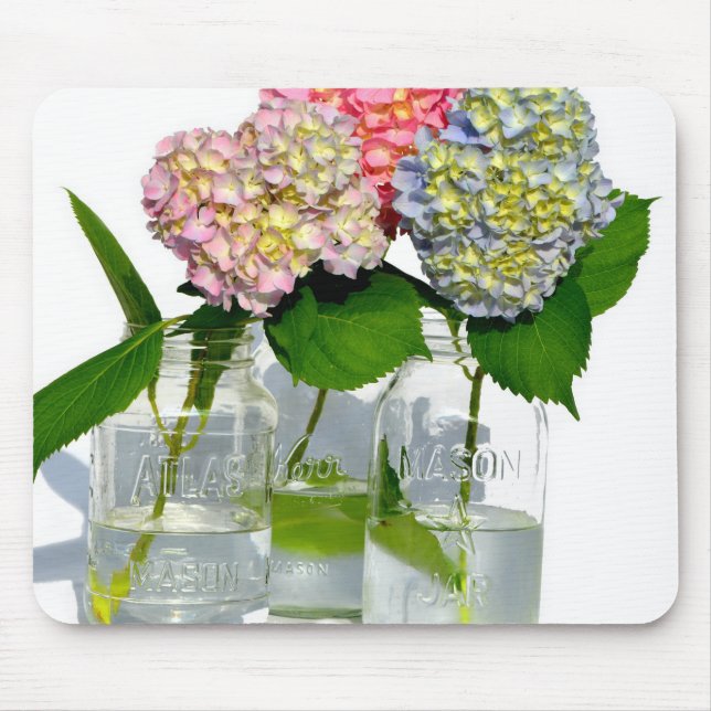 Tapis De Souris Hortensias et pot Mason (Devant)