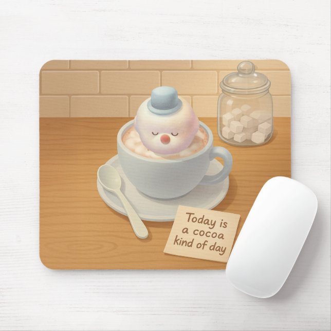 Tapis De Souris Hot Cocoa Day: Smiling Bichon Marshmallow Art (Avec souris)