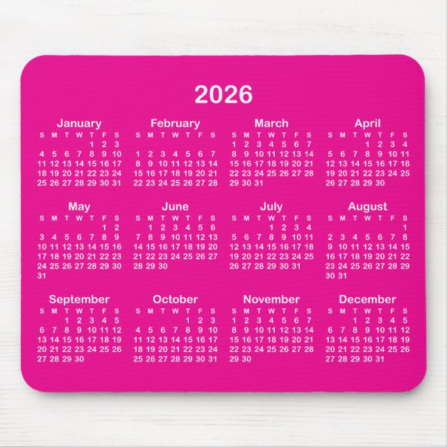 Tapis De Souris Hot Pink and White 2026 Calendar (Devant)