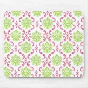 Tapis De Souris Hot rose et vert Damas
