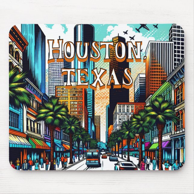 Tapis De Souris Houston, Texas Downtown City View Art Abstrait (Devant)