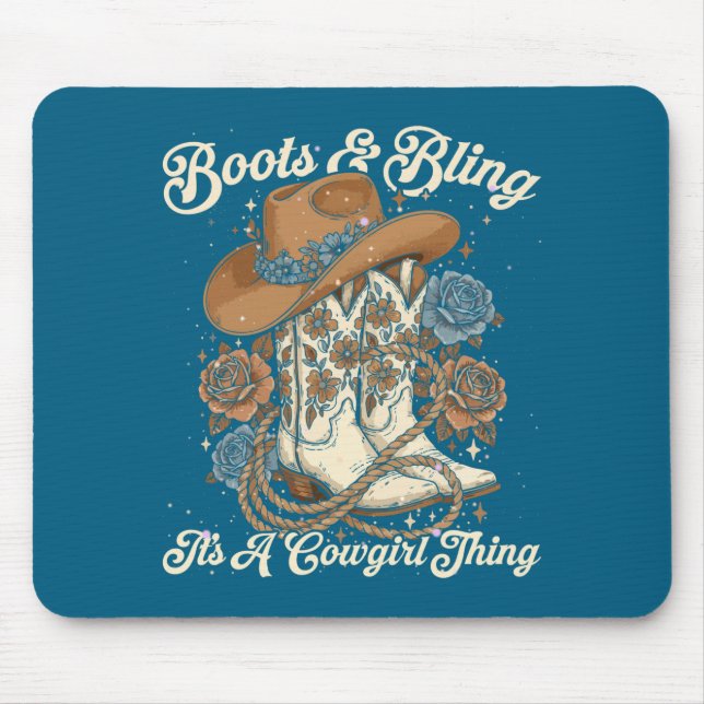 Tapis De Souris Howdy Country Rodeo Boots &amp; Bling Its A Cowgir (Devant)