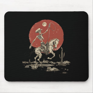 Tapis De Souris Howdy Western Cowboy Skeleton Riding Horse Vintage
