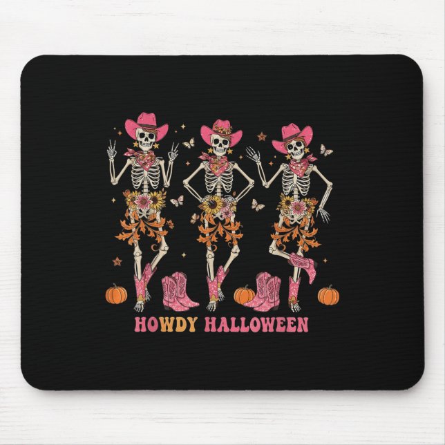 Tapis De Souris Howdy Western Skeleton Cowgirls Dancing Halloween  (Devant)