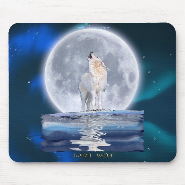 Tapis De Souris Howling White Wolf & Moon Wildlife Imaginaire (Devant)