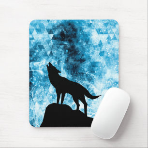 Tapis De Souris Howling Winter Wolf snowy blue smoke Abstract