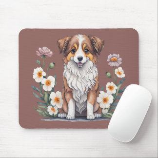 Tapis De Souris Hübscher Collie umringt von Blumen -