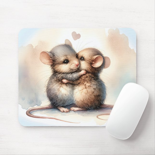 Tapis De Souris Hug de souris aquarelle (Avec souris)