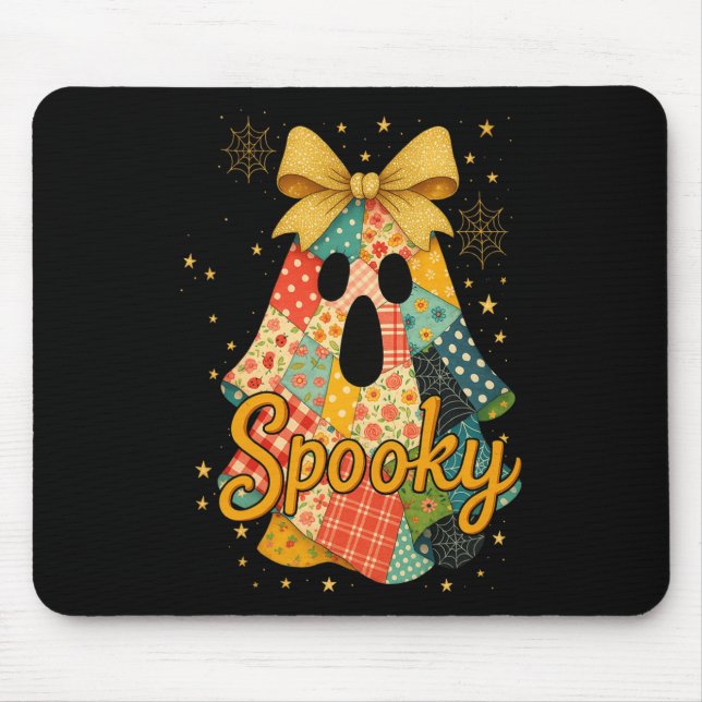 Tapis De Souris Hugvyn Halloween Patchwork Éffrayant Ghost Bow Pre (Devant)