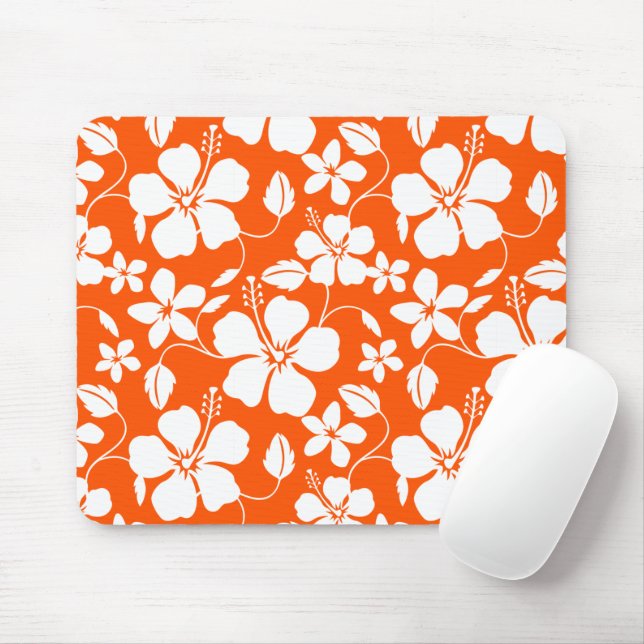 TAPIS DE SOURIS HULA HAÏIENNE (HIBISCUS) ORANGE (Avec souris)