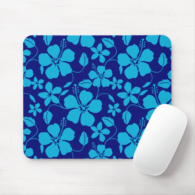 TAPIS DE SOURIS HULA HAWAIEN (HIBISCUS) BLEU FONCÉ/CLAIR (Avec souris)