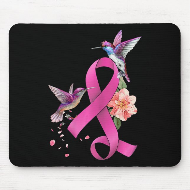 Tapis De Souris Hummingbird Flower rose Ruban Cancer du sein Aware (Devant)