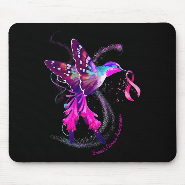 Tapis De Souris Hummingbird Hold Pink Ribbon Cancer de la poitrine (Devant)