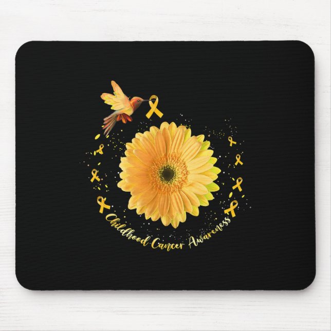 Tapis De Souris Hummingbird Yellow Sunflower Childhood Cancer Awar (Devant)