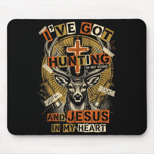 Tapis De Souris Hunting In My Veins Jesus In Heart Christian Deer  (Devant)
