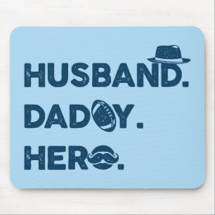 Tapis De Souris Husband. Daddy. Hero. Retro Graphic