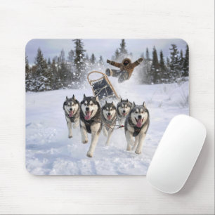 Tapis De Souris Huskies hors de contrôle tirant un traîneau