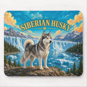 Tapis De Souris Husky sibérien, aquarelle vintage de Glacier Bay