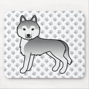 Tapis De Souris Husky Sibérien argenté Chien de dessin animé migno