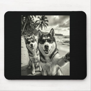 Tapis De Souris Husky sibérien cool selfie de chien drôle plage
