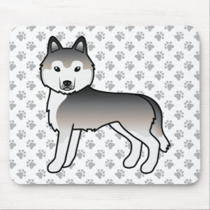 Tapis De Souris Husky Sibérien Gris Chien de Dessin Animé Mignon