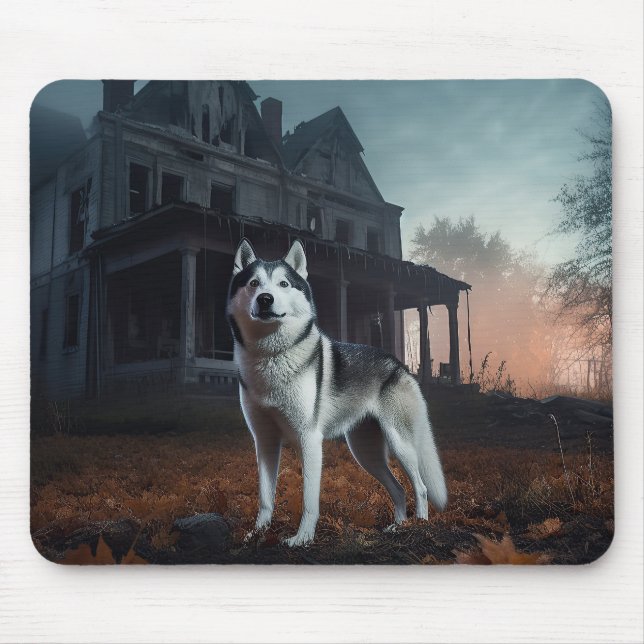 Tapis De Souris Husky Sibérien Halloween Épouvantable (Devant)