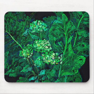 Tapis De Souris Hydrangea et Horseradish Floral Art noir et vert