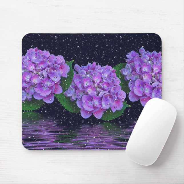 Tapis De Souris Hydrangea violet et Raindrops (Avec souris)