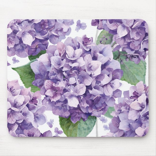 Tapis De Souris Hydrangea Violette Fleur Lavande Aquarelle  (Devant)