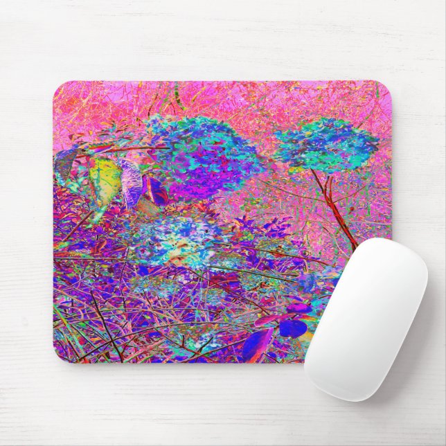 Tapis De Souris Hydrangée Abstraite violette et bleue avec Magenta (Avec souris)