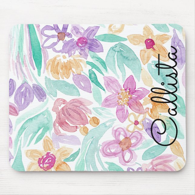 Tapis De Souris Hydrogramme d'aquarelle rose pâle orange (Devant)