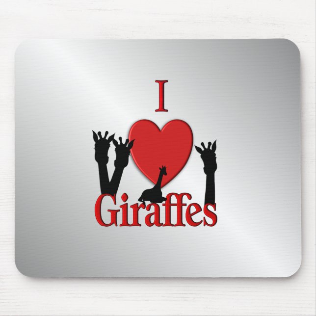 Tapis De Souris I Heart Giraffes Argent (Devant)