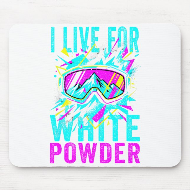 Tapis De Souris I Live For White Wder 80s 90s Retro Skiing Snowboa (Devant)