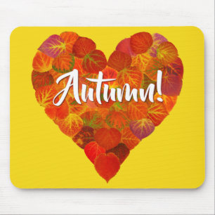 Tapis De Souris I Love Autumn, Bold—Red Aspen Leaf Heart 1