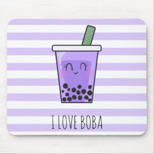 Tapis De Souris I Love Boba Kawaii Bubble Tea Taro Ube Purple