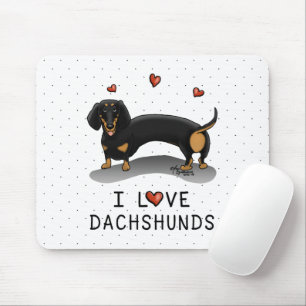 Tapis De Souris I Love Dachshunds (noir et bronze) Mignonne chien