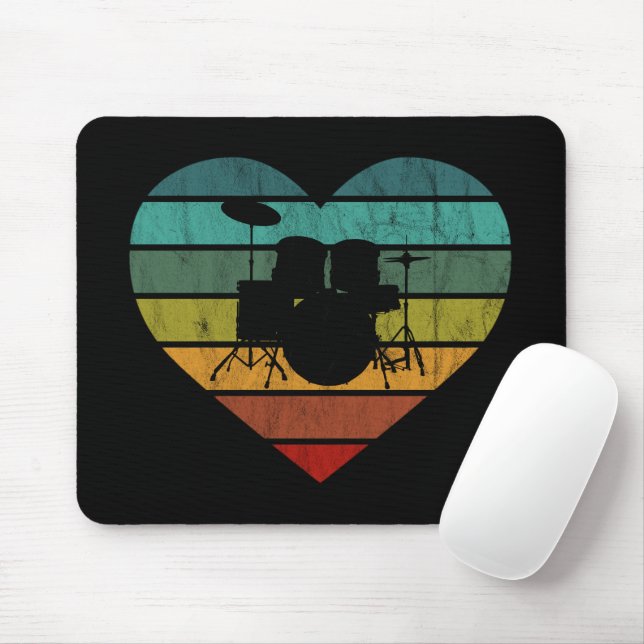 Tapis De Souris I Love Drums Retro Heart (Avec souris)