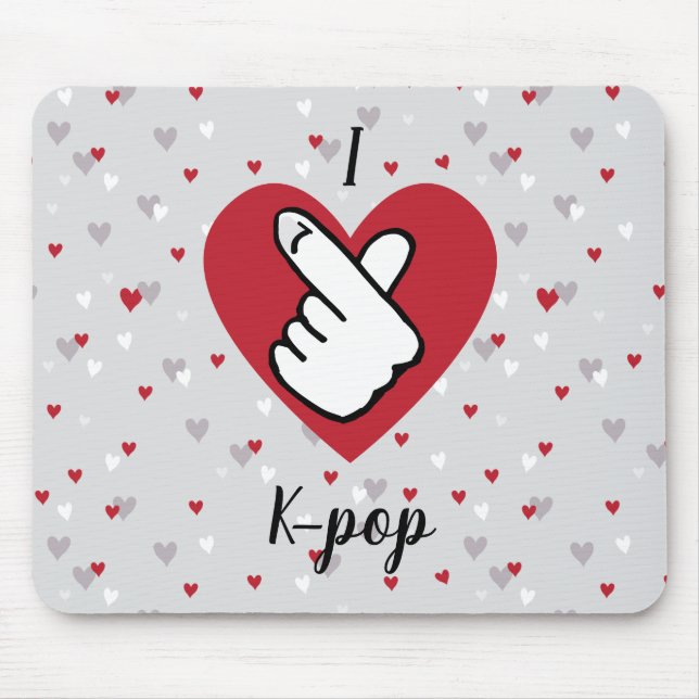 Tapis De Souris I Love K-pop Rouge Grey Doigt Coeur Pad (Devant)
