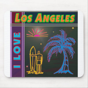 Tapis De Souris "I LOVE Los Angeles" Sun Palm Tree&Surfer Mousepad