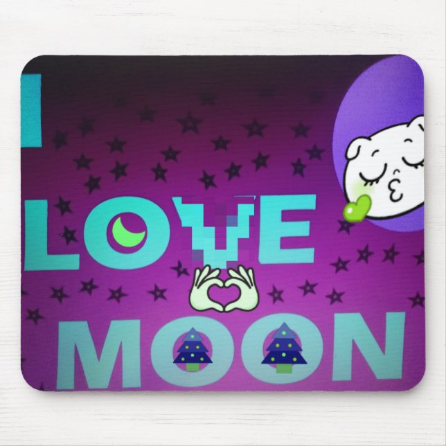 Tapis De Souris "I Love Moon" - Un design d'art céleste fantasque (Devant)
