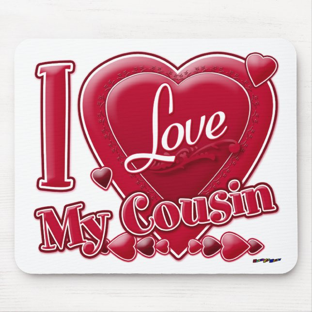 Tapis De Souris I Love My Cousin rouge - coeur (Devant)