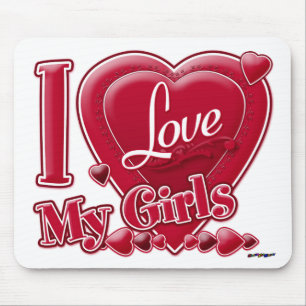 Tapis De Souris I Love My Girls rouge - coeur