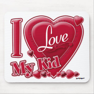 Tapis De Souris I Love My Kid rouge - coeur