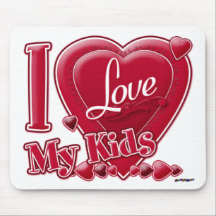 Tapis De Souris I Love My Kids rouge - coeur