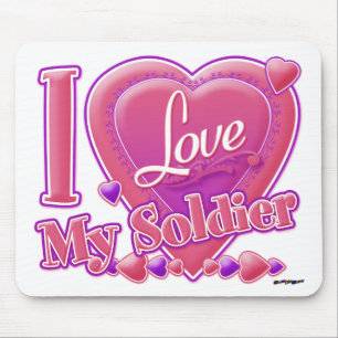 Tapis De Souris I Love My Soldier rose/violet - coeur