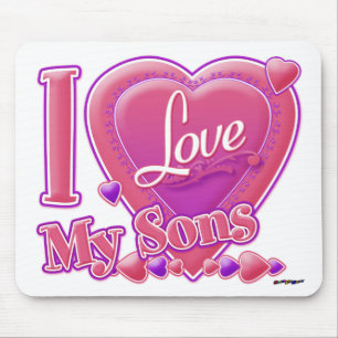 Tapis De Souris I Love My Sons rose/violet - coeur