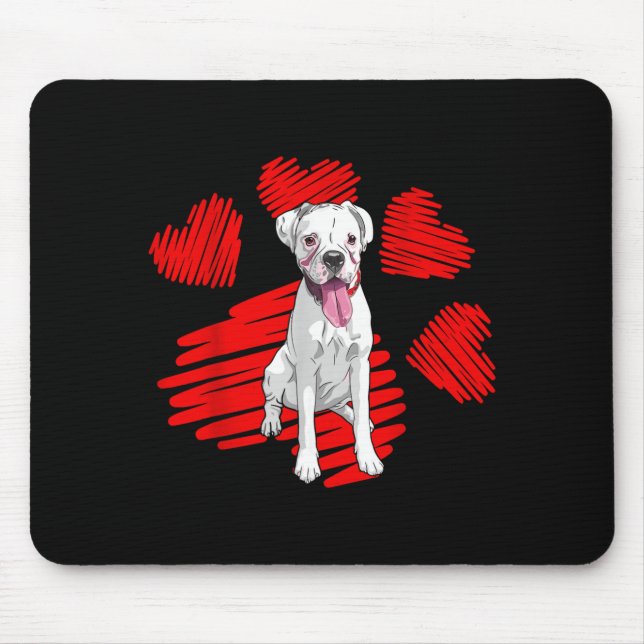 Tapis De Souris I Love My White Boxer Dog Paw Heart Valentines Day (Devant)